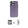 MARSİLYAN™- iPhone 15 Pro Max Kılıf Ahenk Çizgi Prime - Şeffaf Pasifik Cam Ekran Koruyucu + PVD Metal Kamera Lens - GS