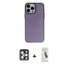 MARSİLYAN™- iPhone 15 Pro Max Kılıf Ahenk Çizgi Prime - Şeffaf Pasifik Cam Ekran Koruyucu + PVD Metal Kamera Lens - LT