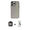 MARSİLYAN™- iPhone 15 Pro Max Kılıf Ahenk Çizgi Prime - Şeffaf Pasifik Cam Ekran Koruyucu + PVD Metal Kamera Lens - TU
