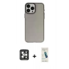 MARSİLYAN™- iPhone 15 Pro Max Kılıf Ahenk Çizgi Prime - Şeffaf Pasifik Cam Ekran Koruyucu + PVD Metal Kamera Lens - GI