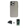 MARSİLYAN™- iPhone 15 Pro Max Kılıf Ahenk Çizgi Prime - Siyah 360 Mat Full Body Arka Koruyucu + Lacivert Raze Metal Kamera Lens