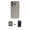 MARSİLYAN™- iPhone 15 Pro Max Kılıf Ahenk Çizgi Prime - Siyah 3D Antistatik Hayalet Cam Ekran Koruyucu + PVD Metal Kamera Lens - GI