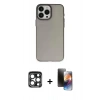 MARSİLYAN™- iPhone 15 Pro Max Kılıf Ahenk Çizgi Prime - Siyah 3D Antistatik Mat Seramik Nano Ekran Koruyucu + PVD Metal Kamera Lens - LT