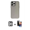 MARSİLYAN™- iPhone 15 Pro Max Kılıf Ahenk Çizgi Prime - Siyah 3D Antistatik Mat Seramik Nano Ekran Koruyucu + PVD Metal Kamera Lens - GS