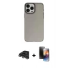MARSİLYAN™- iPhone 15 Pro Max Kılıf Ahenk Çizgi Prime - Siyah 3D Antistatik Mat Seramik Nano Ekran Koruyucu + Raze Metal Kamera Lens - TMGI