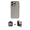 MARSİLYAN™- iPhone 15 Pro Max Kılıf Ahenk Çizgi Prime - Siyah 3D Antistatik Mat Seramik Nano Ekran Koruyucu + PVD Metal Kamera Lens - TU