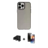 MARSİLYAN™- iPhone 15 Pro Max Kılıf Ahenk Çizgi Prime - Siyah 3D Antistatik Mat Seramik Nano Ekran Koruyucu + Raze Metal Kamera Lens - SH