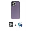 MARSİLYAN™- iPhone 15 Pro Max Kılıf Ahenk Çizgi Prime - Siyah 3D Antistatik Seramik Nano Ekran Koruyucu + Lacivert PVD Metal Kamera Lens