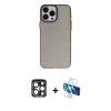 MARSİLYAN™- iPhone 15 Pro Max Kılıf Ahenk Çizgi Prime - Siyah 3D Antistatik Seramik Nano Ekran Koruyucu + Lacivert PVD Metal Kamera Lens