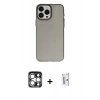 MARSİLYAN™- iPhone 15 Pro Max Kılıf Ahenk Çizgi Prime - Siyah Bilvis 0.18mm Plus Cam Ekran Koruyucu + PVD Metal Kamera Lens - GS