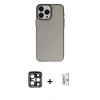 MARSİLYAN™- iPhone 15 Pro Max Kılıf Ahenk Çizgi Prime - Siyah Bilvis 0.18mm Plus Cam Ekran Koruyucu + PVD Metal Kamera Lens - LT
