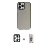 MARSİLYAN™- iPhone 15 Pro Max Kılıf Ahenk Çizgi Prime - Siyah Bilvis 3D Cam Ekran Koruyucu + PVD Metal Kamera Lens - GS