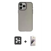 MARSİLYAN™- iPhone 15 Pro Max Kılıf Ahenk Çizgi Prime - Siyah Bilvis 3D Mat Cam Ekran Koruyucu + PVD Metal Kamera Lens - SH