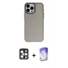 MARSİLYAN™- iPhone 15 Pro Max Kılıf Ahenk Çizgi Prime - Siyah Bilvis 5in1 3D Magic Cam Ekran Koruyucu + Lacivert PVD Metal Kamera Lens