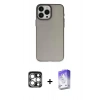 MARSİLYAN™- iPhone 15 Pro Max Kılıf Ahenk Çizgi Prime - Siyah Bilvis 5in1 3D Magic Cam Ekran Koruyucu + PVD Metal Kamera Lens - GS