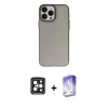 MARSİLYAN™- iPhone 15 Pro Max Kılıf Ahenk Çizgi Prime - Siyah Bilvis 5in1 3D Magic Cam Ekran Koruyucu + PVD Metal Kamera Lens - SH