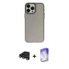 MARSİLYAN™- iPhone 15 Pro Max Kılıf Ahenk Çizgi Prime - Siyah Bilvis 5in1 3D Magic Cam Ekran Koruyucu + Titanyum Gri Raze Metal Kamera Lens