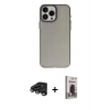 MARSİLYAN™- iPhone 15 Pro Max Kılıf Ahenk Çizgi Prime - Siyah Bilvis Hayalet Cam Ekran Koruyucu + Raze Metal Kamera Lens - TMGI
