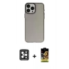 MARSİLYAN™- iPhone 15 Pro Max Kılıf Ahenk Çizgi Prime - Siyah Buffer Cam Ekran Koruyucu + PVD Metal Kamera Lens - SH
