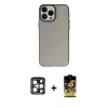 MARSİLYAN™- iPhone 15 Pro Max Kılıf Ahenk Çizgi Prime - Siyah Buffer Cam Ekran Koruyucu + PVD Metal Kamera Lens - LT