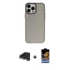 MARSİLYAN™- iPhone 15 Pro Max Kılıf Ahenk Çizgi Prime - Siyah Buffer Hayalet Cam Ekran Koruyucu + Titanyum Gri Raze Metal Kamera Lens