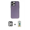 MARSİLYAN™- iPhone 15 Pro Max Kılıf Ahenk Çizgi Prime - Siyah Polymer Nano Ekran Koruyucu + Gümüş PVD Metal Kamera Lens