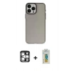 MARSİLYAN™- iPhone 15 Pro Max Kılıf Ahenk Çizgi Prime - Siyah Polymer Nano Ekran Koruyucu + Gümüş PVD Metal Kamera Lens