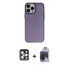 MARSİLYAN™- iPhone 15 Pro Max Kılıf Ahenk Çizgi Prime - Siyah Vanessa Magic Cam + Lacivert PVD Metal Kamera Lens