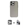 MARSİLYAN™- iPhone 15 Pro Max Kılıf Ahenk Çizgi Prime - Siyah Vanessa Magic Hayalet Cam + PVD Metal Kamera Lens - GS