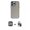 MARSİLYAN™- iPhone 15 Pro Max Kılıf Ahenk Çizgi Prime - Siyah Vanessa Magic Hayalet Cam + PVD Metal Kamera Lens - SH