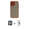 MARSİLYAN™- iPhone 15 Pro Max Kılıf Ahenk Çizgi Serisi - Şeffaf Pasifik Cam Ekran Koruyucu + PVD Metal Kamera Lens - SH
