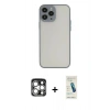 MARSİLYAN™- iPhone 15 Pro Max Kılıf Ahenk Çizgi Serisi - Şeffaf Pasifik Cam Ekran Koruyucu + PVD Metal Kamera Lens - GS
