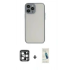 MARSİLYAN™- iPhone 15 Pro Max Kılıf Ahenk Çizgi Serisi - Şeffaf Pasifik Cam Ekran Koruyucu + PVD Metal Kamera Lens - LT