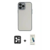 MARSİLYAN™- iPhone 15 Pro Max Kılıf Ahenk Çizgi Serisi - Şeffaf Pasifik Cam Ekran Koruyucu + PVD Metal Kamera Lens - SH