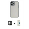 MARSİLYAN™- iPhone 15 Pro Max Kılıf Ahenk Çizgi Serisi - Şeffaf Pasifik Cam Ekran Koruyucu + PVD Metal Kamera Lens - GI