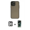 MARSİLYAN™- iPhone 15 Pro Max Kılıf Ahenk Çizgi Serisi - Siyah 360 Mat Full Body Arka Koruyucu + PVD Metal Kamera Lens - GS