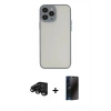 MARSİLYAN™- iPhone 15 Pro Max Kılıf Ahenk Çizgi Serisi - Siyah 3D Antistatik Hayalet Cam Ekran Koruyucu + Raze Metal Kamera Lens - SH