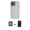MARSİLYAN™- iPhone 15 Pro Max Kılıf Ahenk Çizgi Serisi - Siyah 3D Antistatik Hayalet Cam Ekran Koruyucu + PVD Metal Kamera Lens - GI