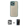 MARSİLYAN™- iPhone 15 Pro Max Kılıf Ahenk Çizgi Serisi - Siyah 3D Antistatik Hayalet Cam Ekran Koruyucu + PVD Metal Kamera Lens - LT