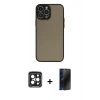 MARSİLYAN™- iPhone 15 Pro Max Kılıf Ahenk Çizgi Serisi - Siyah 3D Antistatik Hayalet Cam Ekran Koruyucu + PVD Metal Kamera Lens - SH
