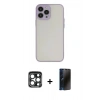 MARSİLYAN™- iPhone 15 Pro Max Kılıf Ahenk Çizgi Serisi - Siyah 3D Antistatik Hayalet Cam Ekran Koruyucu + Lacivert PVD Metal Kamera Lens