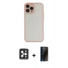 MARSİLYAN™- iPhone 15 Pro Max Kılıf Ahenk Çizgi Serisi - Siyah 3D Antistatik Hayalet Cam Ekran Koruyucu + PVD Metal Kamera Lens - SH