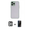 MARSİLYAN™- iPhone 15 Pro Max Kılıf Ahenk Çizgi Serisi - Siyah 3D Antistatik Hayalet Cam Ekran Koruyucu + Lacivert PVD Metal Kamera Lens