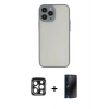 MARSİLYAN™- iPhone 15 Pro Max Kılıf Ahenk Çizgi Serisi - Siyah 3D Antistatik Hayalet Cam Ekran Koruyucu + Lacivert PVD Metal Kamera Lens