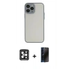 MARSİLYAN™- iPhone 15 Pro Max Kılıf Ahenk Çizgi Serisi - Siyah 3D Antistatik Hayalet Cam Ekran Koruyucu + PVD Metal Kamera Lens - SH