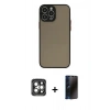 MARSİLYAN™- iPhone 15 Pro Max Kılıf Ahenk Çizgi Serisi - Siyah 3D Antistatik Hayalet Cam Ekran Koruyucu + PVD Metal Kamera Lens - GI
