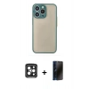 MARSİLYAN™- iPhone 15 Pro Max Kılıf Ahenk Çizgi Serisi - Siyah 3D Antistatik Hayalet Cam Ekran Koruyucu + PVD Metal Kamera Lens - SH