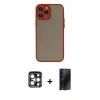 MARSİLYAN™- iPhone 15 Pro Max Kılıf Ahenk Çizgi Serisi - Siyah 3D Antistatik Hayalet Cam Ekran Koruyucu + Lacivert PVD Metal Kamera Lens