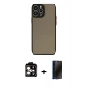 MARSİLYAN™- iPhone 15 Pro Max Kılıf Ahenk Çizgi Serisi - Siyah 3D Antistatik Hayalet Cam Ekran Koruyucu + PVD Metal Kamera Lens - TU