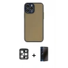 MARSİLYAN™- iPhone 15 Pro Max Kılıf Ahenk Çizgi Serisi - Siyah 3D Antistatik Hayalet Cam Ekran Koruyucu + Lacivert PVD Metal Kamera Lens